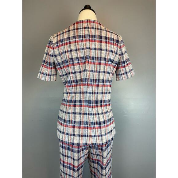 Vintage 1960s Plaid Polyester 3 Piece Suit Summer Winter Small - Picture 6 of 15